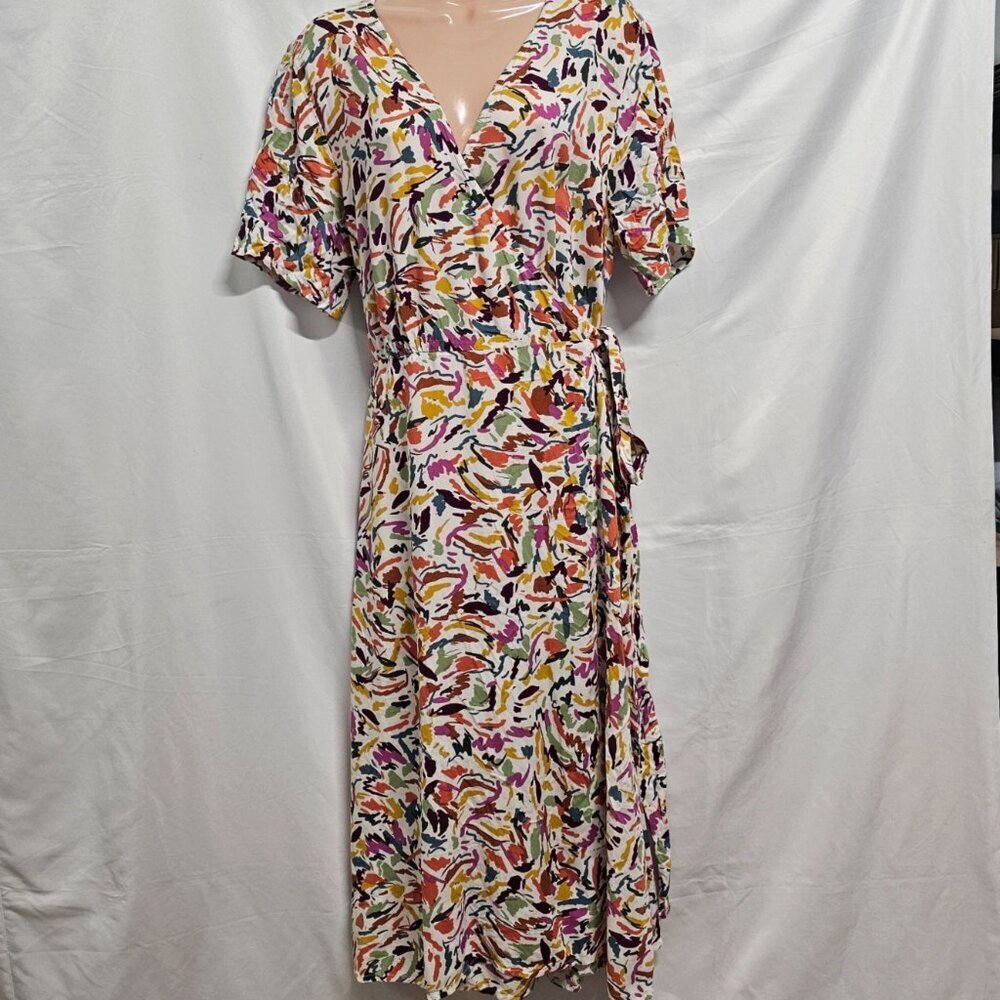 Beachlunchlounge V Neck Crossover Multicolor Midi Dress Women Size XL - Picture 11 of 11